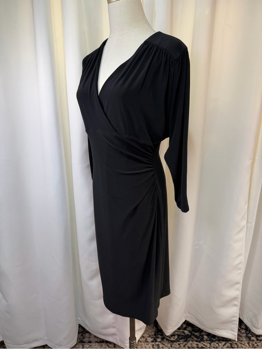 Lauren Ralph Lauren Elegant Black Faux Wrap Stretchy Knit Sheath Dress Size 8 - Picture 5 of 13